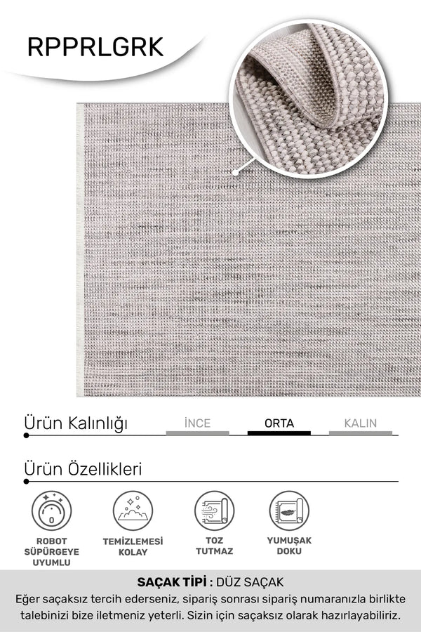 PARLA-Gri- Özel Ölçü- Oturma Odası, Koridor, Yatak Odası Halısı- Robot Süpürgeye Uyumlu-Kolay Temizlenebilir- Uygun Fiyat
