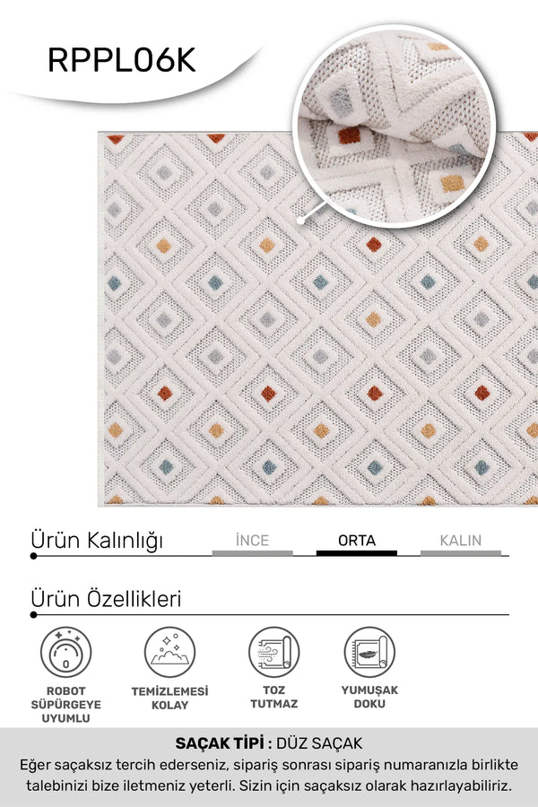 MASAL-Beyaz/Turuncu,Mavi - Özel Ölçü- Oturma Odası, Koridor, Yatak Odası Halısı- Robot Süpürgeye Uyumlu-Kolay Temizlenebilir- Uygun Fiyat