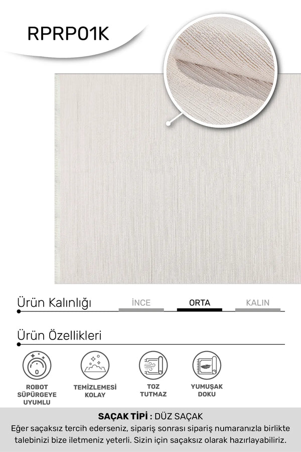 ROSA-Krem- Özel Ölçü- Oturma Odası, Koridor, Yatak Odası Halısı- Robot Süpürgeye Uyumlu-Kolay Temizlenebilir- Uygun Fiyat